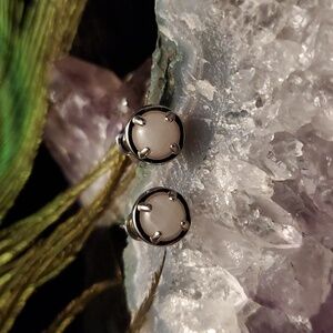 Genuine ROSE QUARTZ Crystal Cabochons Prong Set Stud Pierced Earrings